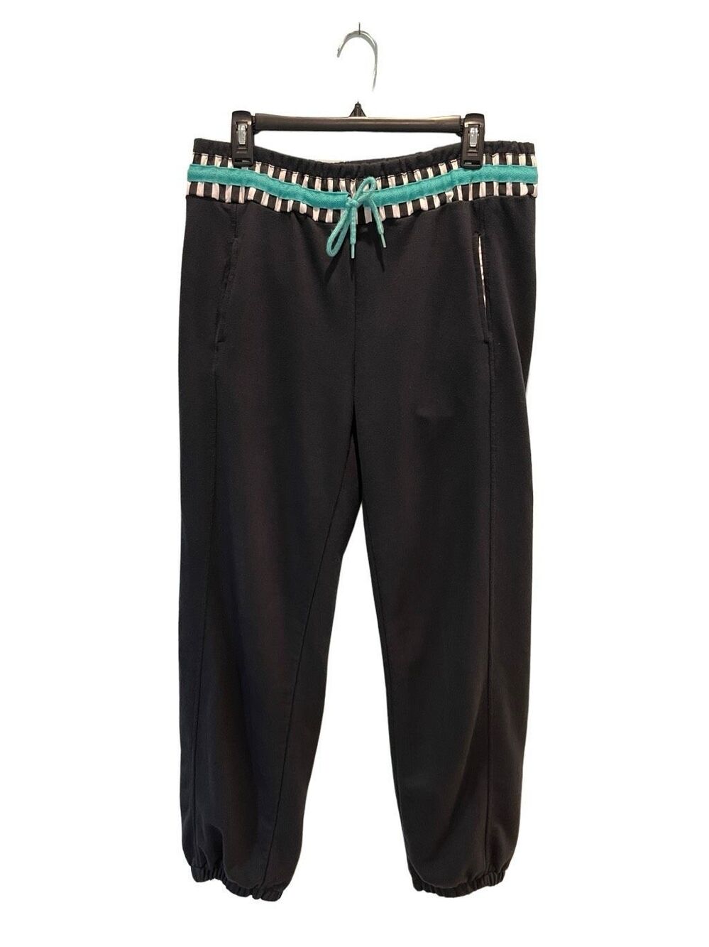 Vintage Members Only black joggers with teal trim drawstring waistband and pocke